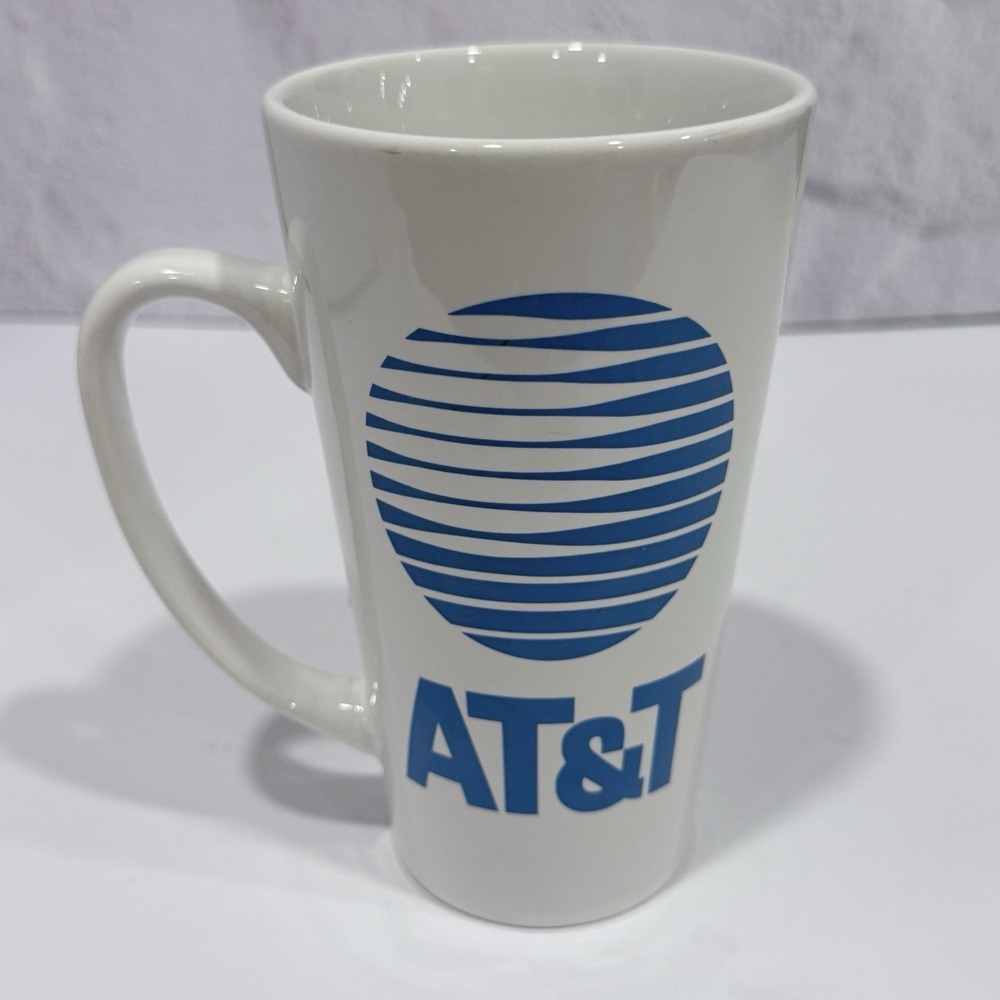 AT&T Tall 16 oz Coffee Beverage Mug Ceramic Promotional Collectible Blue Logo